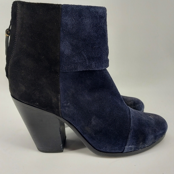 rag & bone Newbury Suede Ankle Heeled Black and Blue Suede Booties - Picture 3 of 9